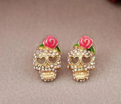 Vintage Rhinestone Skull Oorbellen