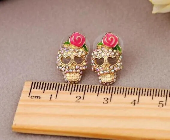 Vintage Rhinestone Skull Oorbellen